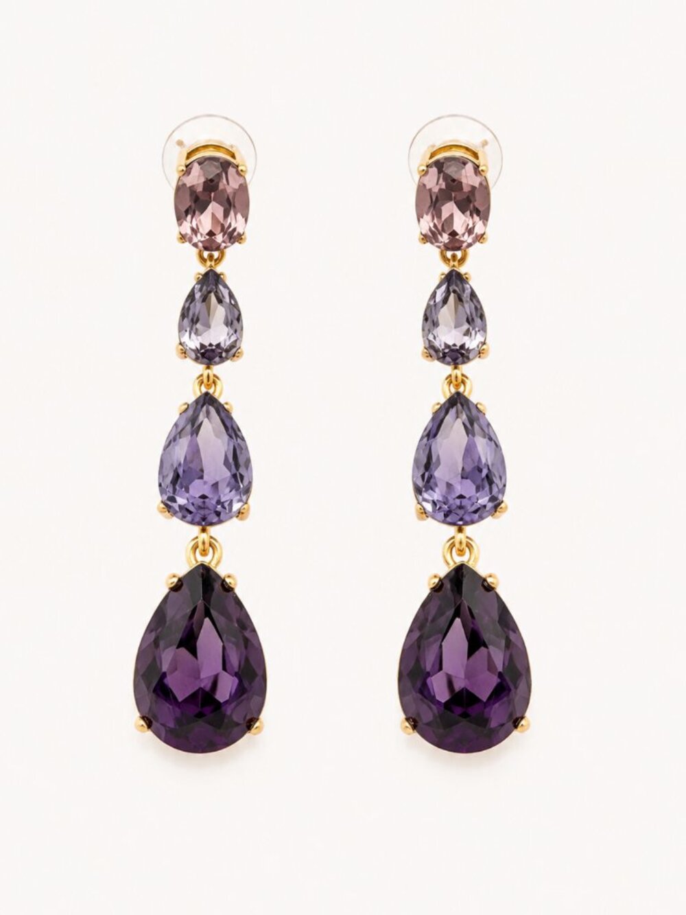 Oscar de la Renta Purple Crystal Chandelier Drop Earrings Statement Earrings